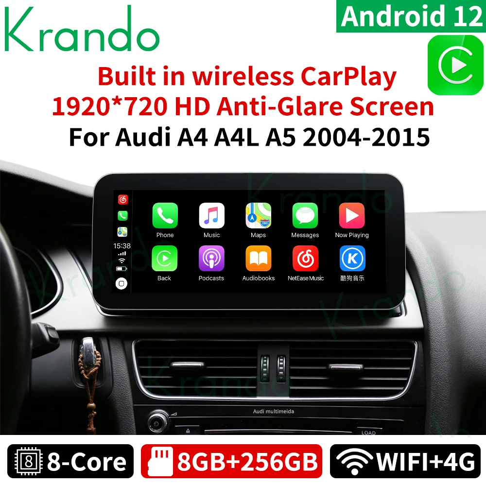Krando Android 12.0 10.25 ''Autoradio Per Audi A4 A4L B8 A5 2004 - 2008 Stereo Cd Changer Wireless Carplay Head Unit Multimedia