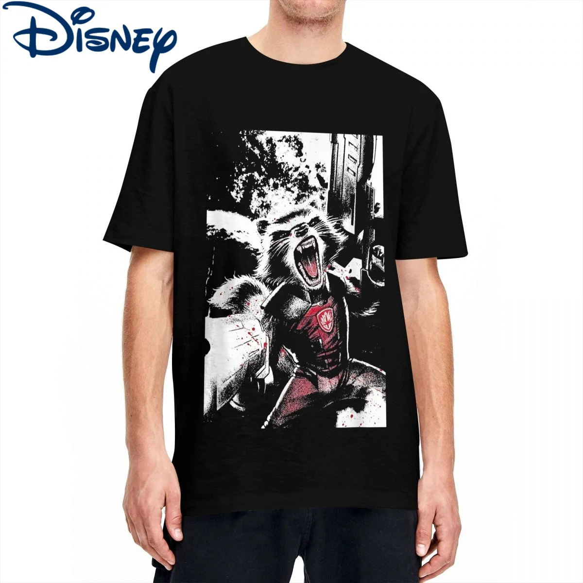 Disney Men Women T-Shirt Guardians Of The Galaxy Leisure Cotton Tee Shirt Rocket Raccoon Roar T Shirts Crew Neck Clothing