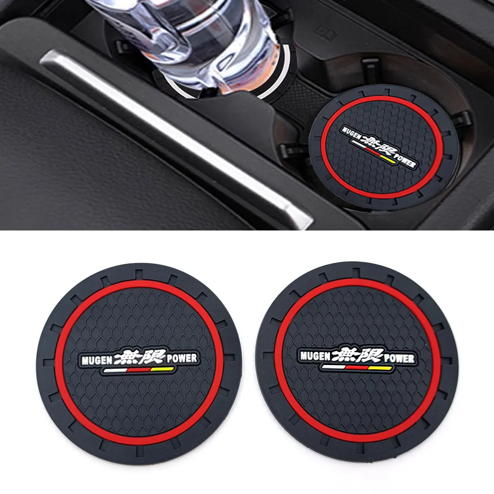 2Pcs Car Coaster Decorare Accessori Water Cup Slot Pads Car Sticker Case Per Honda Civic Mugen Power Emblem Auto Styling