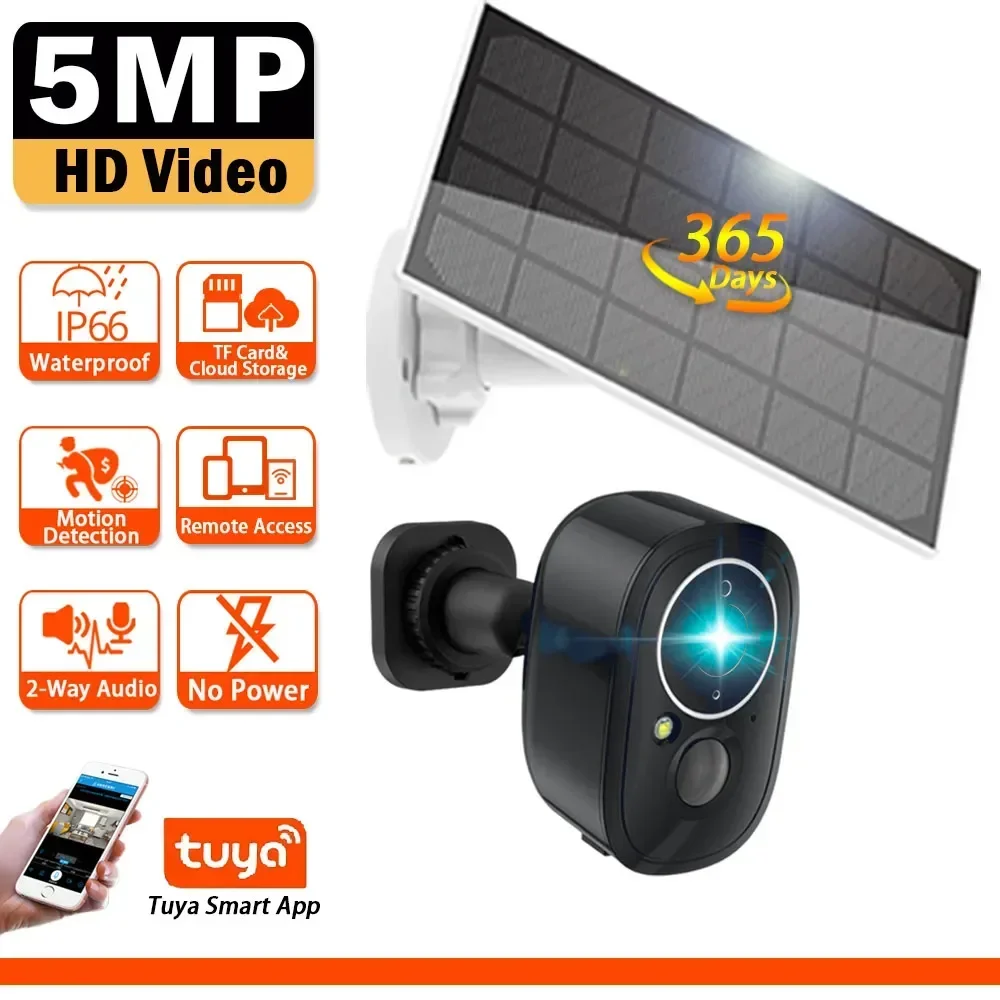 Tuya Smart Low Power Battery Camera Outdoor Waterproof Wifi 5Mp Hd Pir Motion Detect Wireless Security Cctv Camera Cloud Storage