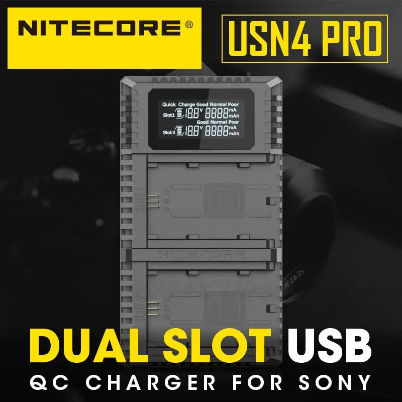 Caricabatterie Qc Usb Dual Slot Nitecore Usn4 Pro Per Sony A7 Iii , A7R Iii , A9 (Ilce-9) Compatibile Con Np-Fz100 Batterie Della Fotocamera