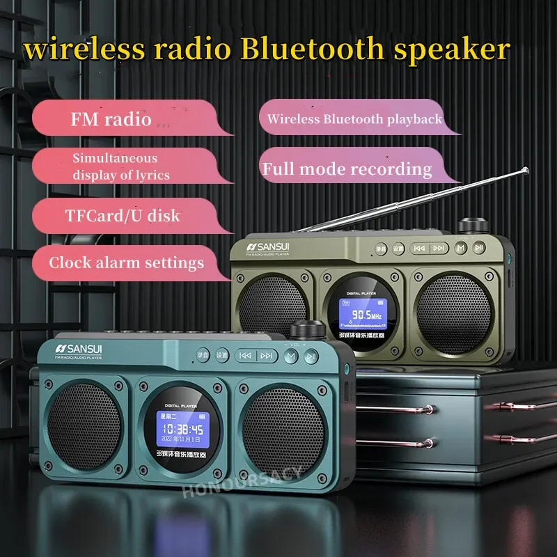 Caixa De Som Altoparlante Bluetooth Sansui F28 Altoparlante Stereo Portatile Wireless Vintage Mini Plug-In Walkman Clock Alarm Music Player