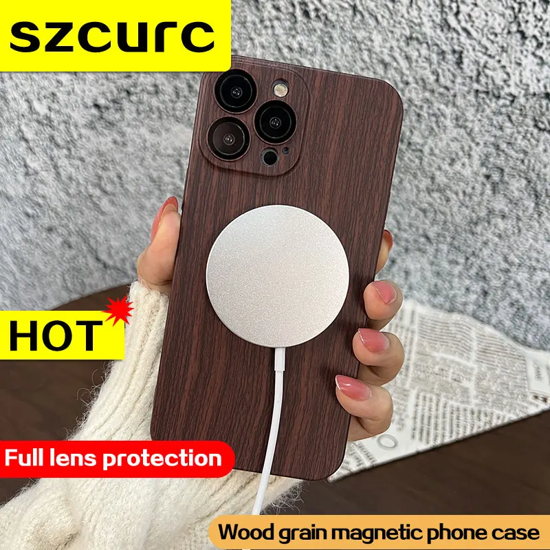 Per Iphone 13 Pro Max Custodia New Wood Grain Magsafe High-End Luxury Iphon 12 Custodia Protettiva Magnetica Ultrasottile Per Telefono