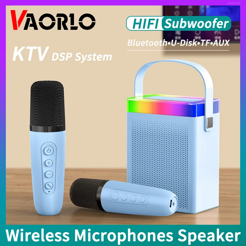 Vaorlo Dual Microfoni Wireless Karaoke Machine Bluetooth Pa Speaker Ktv Dsp Hifi Surround Subwoofer Supporto Tf/U-Disk/Aux Play