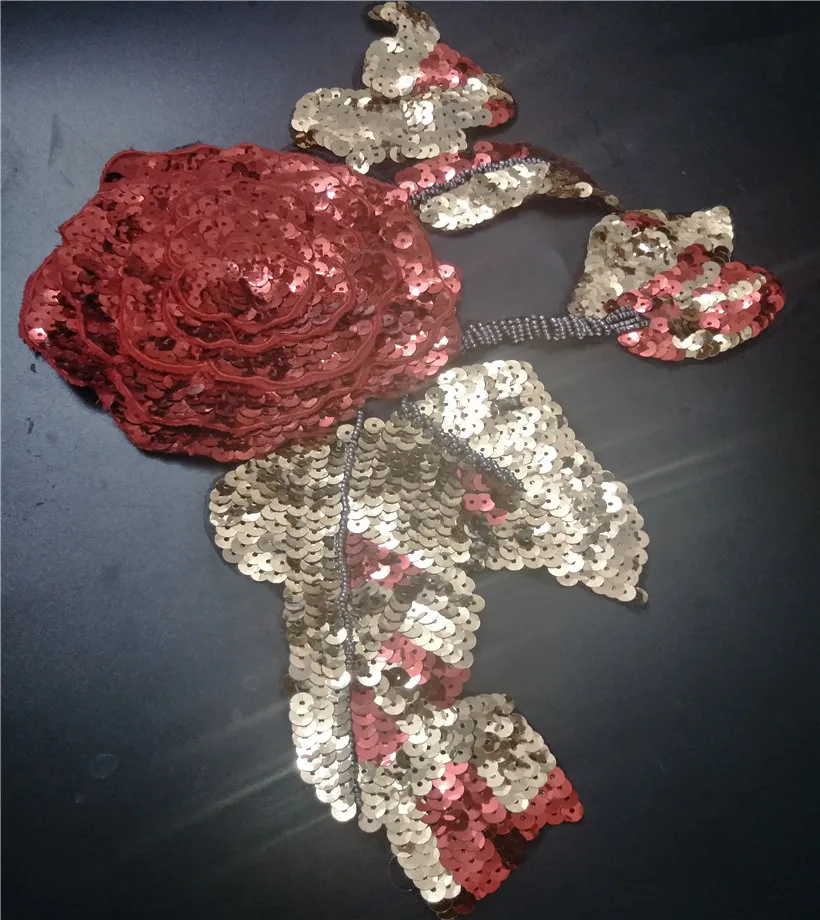 Fiore Rosso Oro Paillettes Patch Per Abbigliamento Adesivi Vestiti Cucire Parches Bordados Para Ropa Toppe Per Vestiti
