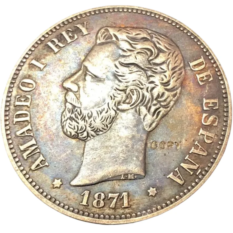 1871 Spagna 5 Pesetas-Amadeo I Copia Coin