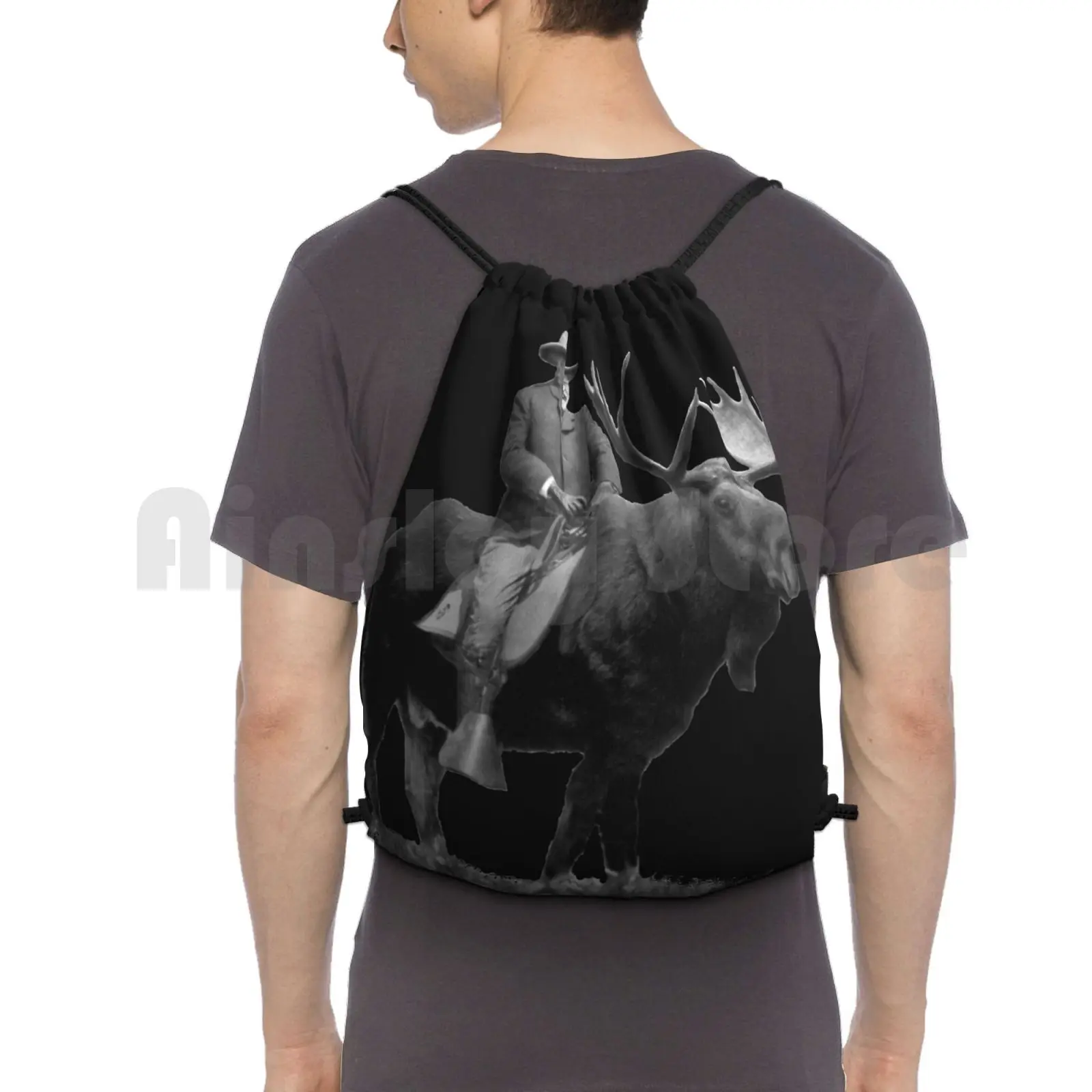 Teddy Riding A Bull Moose Zaino Borse Con Coulisse Borsa Da Palestra Impermeabile Teddy Bullmoose Bull Moose Funny President For Men