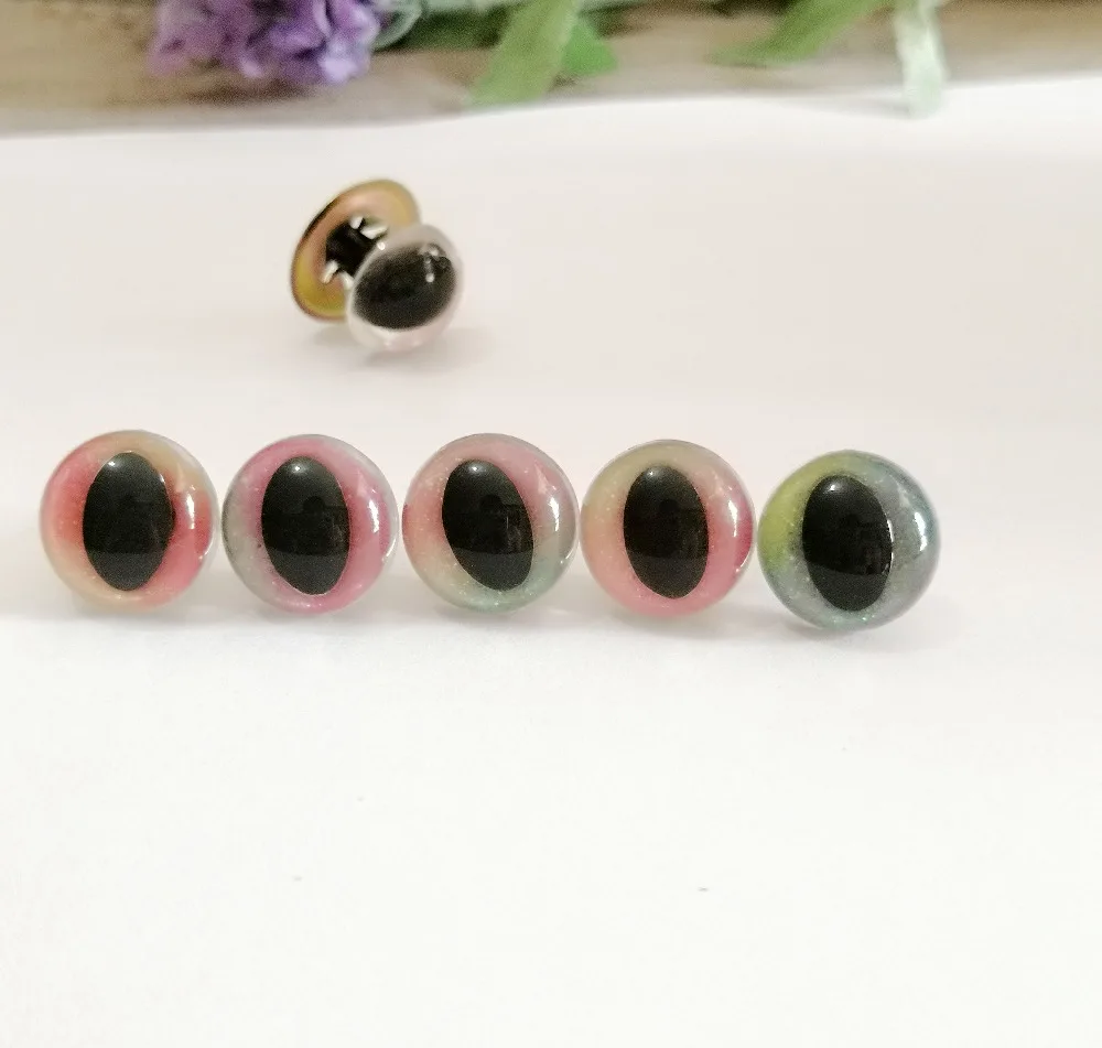 Masckaszem Del Nuovo Di Disegno-15Mm/18Mm Liscia Stelo Trasparente Giocattolo Occhi Di Gatto + Glitter Arcobaleno Tessuto + Meteal Rondella-Colore Mis