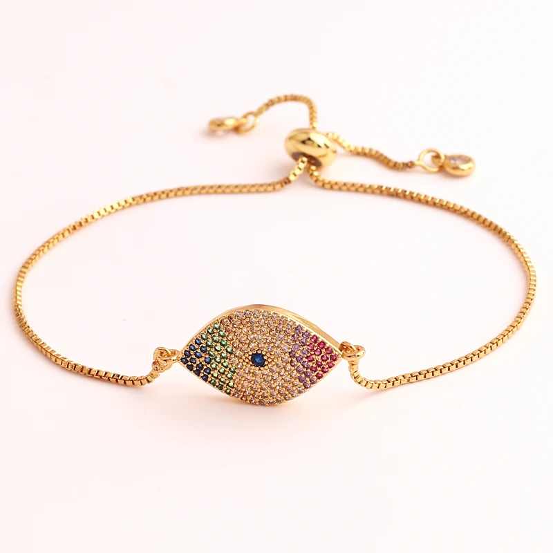 Braccialetto Turco Evil Eye 1Pc Per Donna Bracciale Tennis Arcobaleno Cz Placcato Oro 18 Carati Gioielli Da Festa Femminili Regolabili