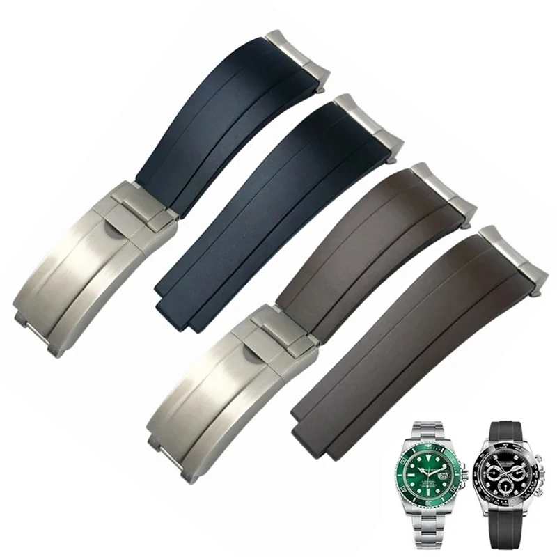 Cinturino In Gomma Siliconica Adatto Per Rolex Silver Metal End Submariner Yacht Master Daytona Belt Slide Lock Buckle Watch Strap