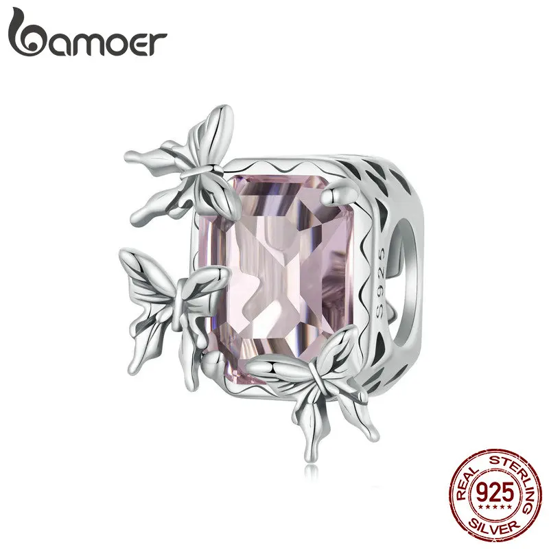 Bamoer 925 Sterling Silver Animal Pendant Beads, Butterfly Cz Charms Compatibile Con Bracciale Da Donna Scc2679
