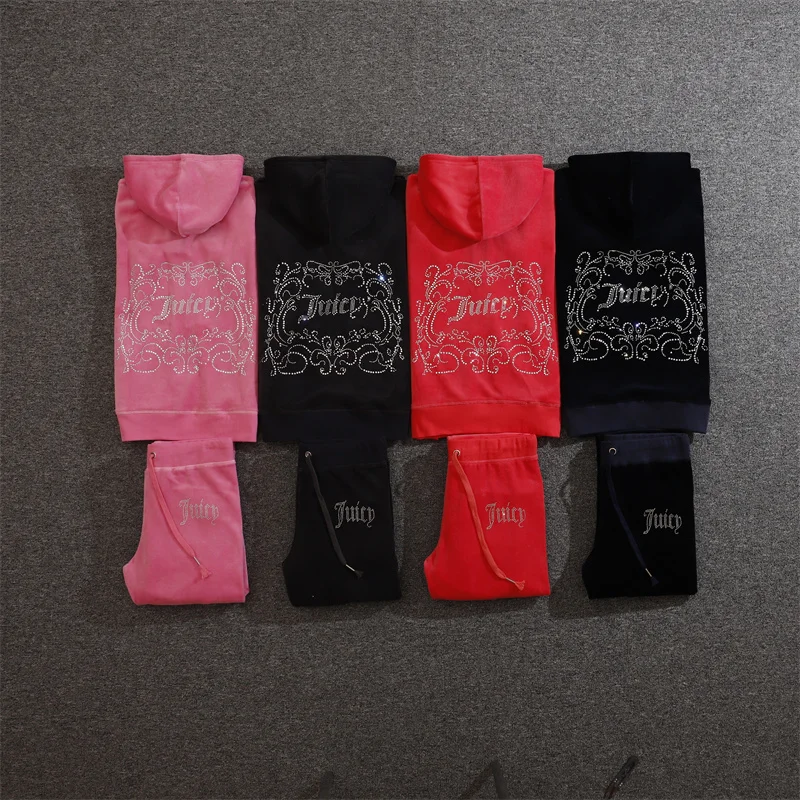 Juicy Lovers Brand Women Tute Sportive Set Navy Blue Black Pink Velvet Tute Casual Colletto Con Cappuccio Tuta Sportiva Primaverile