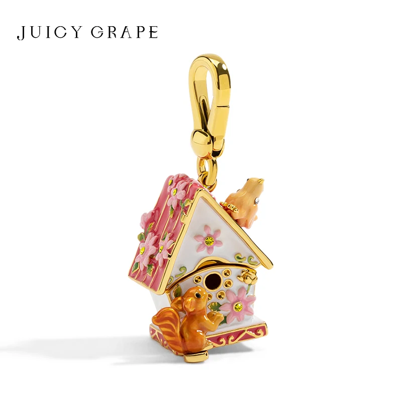 Juicy Grape Enamel House Charms Collana Maglione Catena Portachiavi Con Ciondolo Scoiattolo Placcato Oro 18 Carati Regali Di Natale Di Compleanno