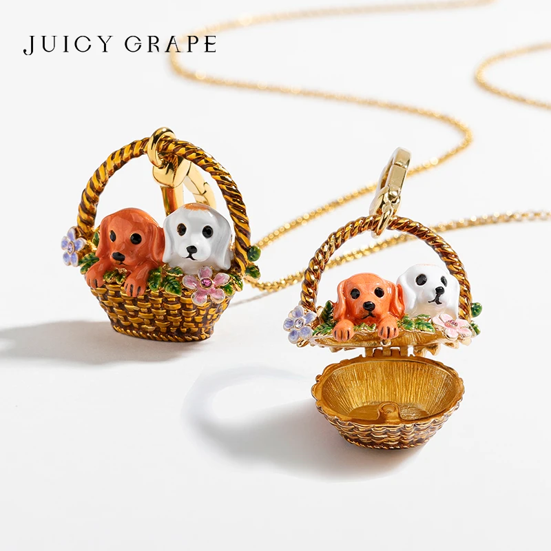 Juicy Grape Puppy Flower Basket Charms Collana Maglione Catena Ciondolo Portachiavi Placcato Oro 18 Carati Regali Di Natale Di Compleanno