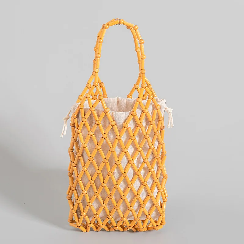 Borsa Da Spiaggia Saint Barth Borsa Da Vacanza Fatta A Mano Per Il Tempo Libero Borsa Intrecciata A Mano Di Design Di Lusso Borsa Con Perline Di Legno