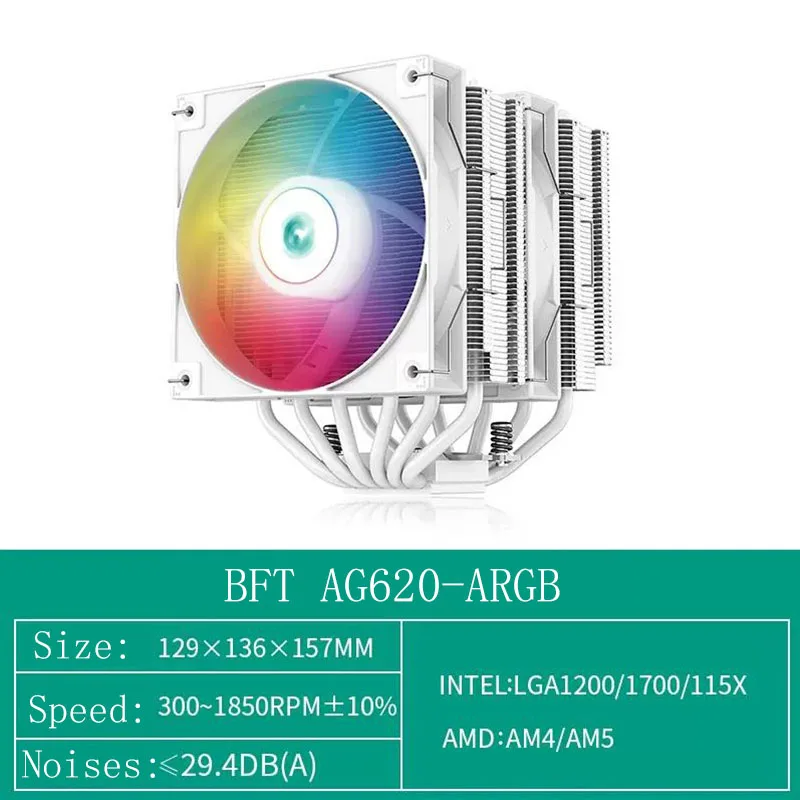 Deepcool Bft Ag620 Argb Snow Cpu Air Cooler Dual Tower 6 Heat Pipes 120Mm Pwm Cooler Ventola Silenziosa A Doppia Faccia Lga1700 2011 Am5