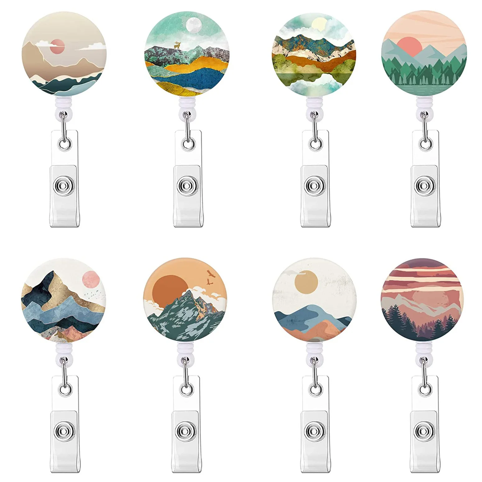 A1984 Sunrise And Sunset Pittura A Olio Retrattile Pull Badge Reel Clip Badge Holder Card Doctor Card Chain Clips School Student
