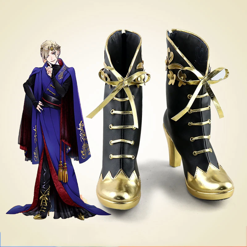 Twisted Wonderland Epel Felmier Rook Hunt Cosplay Shoes Golden Tacco Alto Pu Shoes Halloween Carnival Cosplay Boots Custom Made
