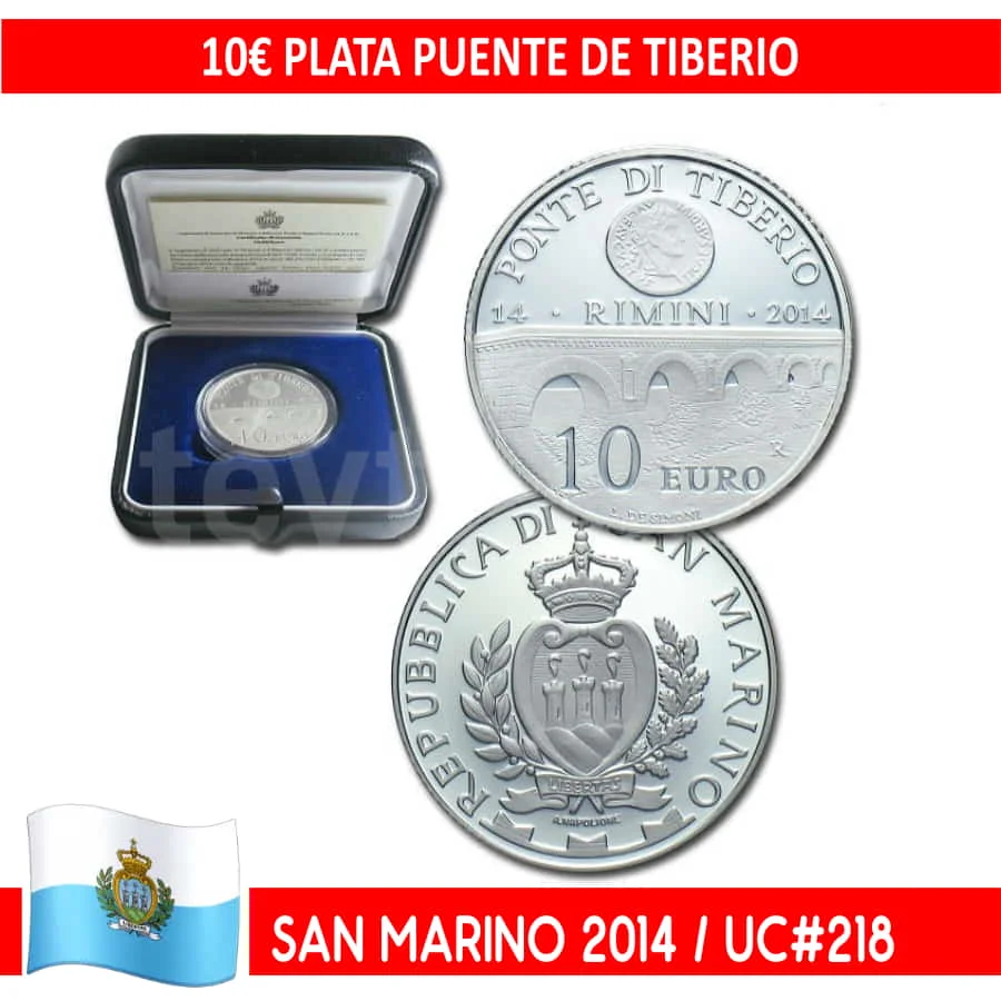 J0002 # San Marino 2014. 10 $ Argento, Ponte Tiberium (Fdc) Uc #218