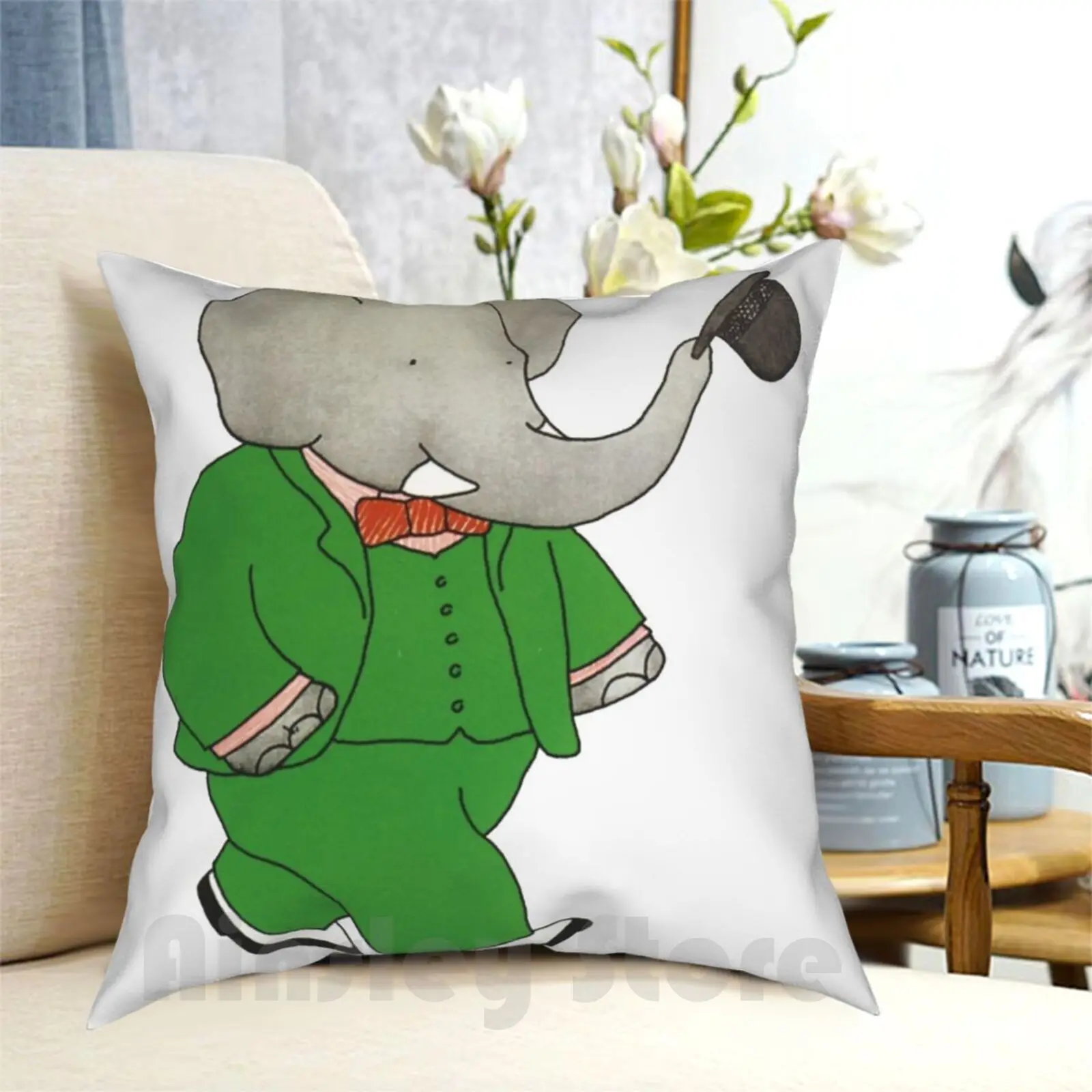 Federa Per Cuscino Babar L'Elefante Stampata Cuscino Da Tiro Morbido Per La Casa Babar Elephant Babar The Elephant French Cartoon Anime
