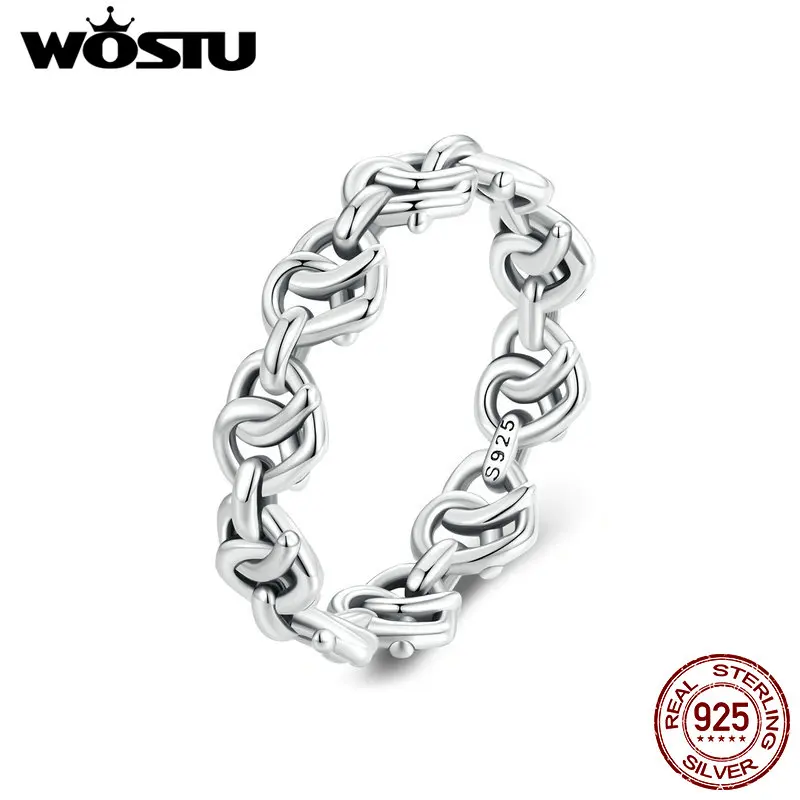 Wostu 925 Sterling Silver Love Heart Twist Rings Per Le Donne Vintage S925 European Vintage Hollowed Out Chain Link Ring Party Gift