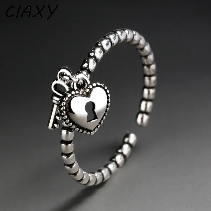Ciaxy Key Love Rings For Women Wedding Retro Hemp Rope Twist Open Ring Coreano Fashion Thai Silver Jewelry