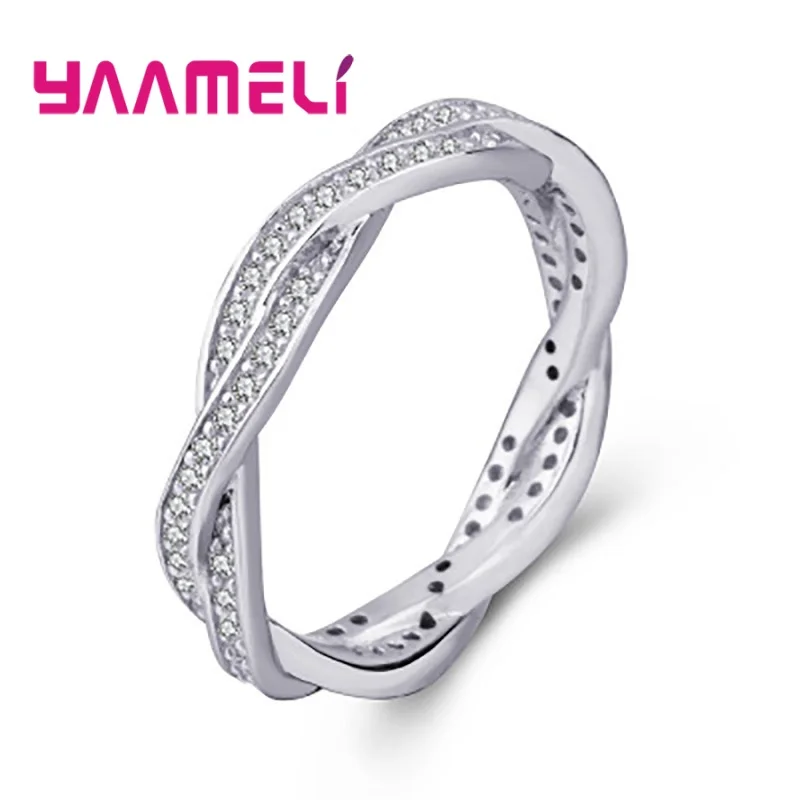 Infinity Love Twisted Finger Rings 925 Sterling Silver Shining Strass Crystal Inlay Pave Wedding Engagement Bague