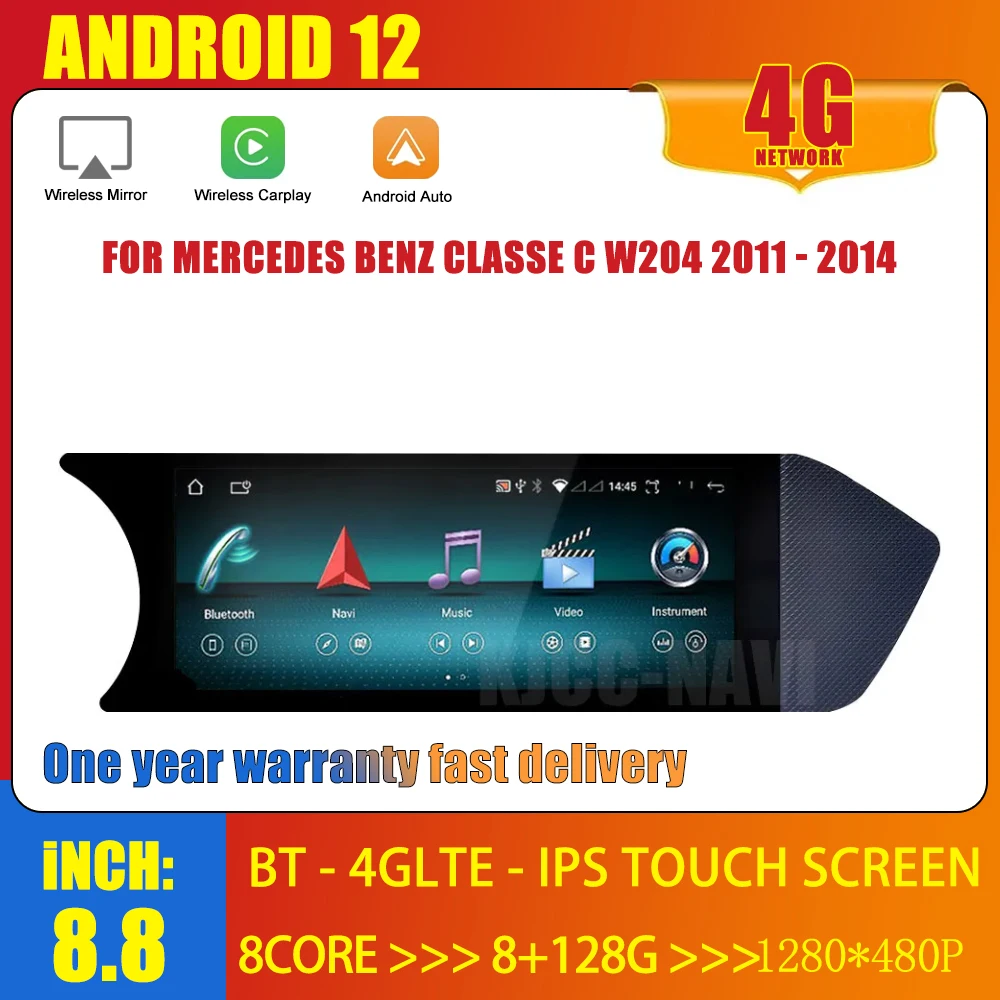 8.8 "Android 12 Carplay Touch Screen Car Multimedia Radio Per Per Mercedes Benz Classe C W204 2011 - 2014 Lhd Rhd Wifi Sim Gps
