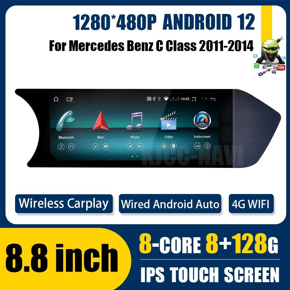 8.8 "Android 12 Auto Carplay Touch Screen Car Multimedia Radio Per Mercedes Benz Classe C W204 2011 - 2014 Lhd Rhd Wifi Sim Gps