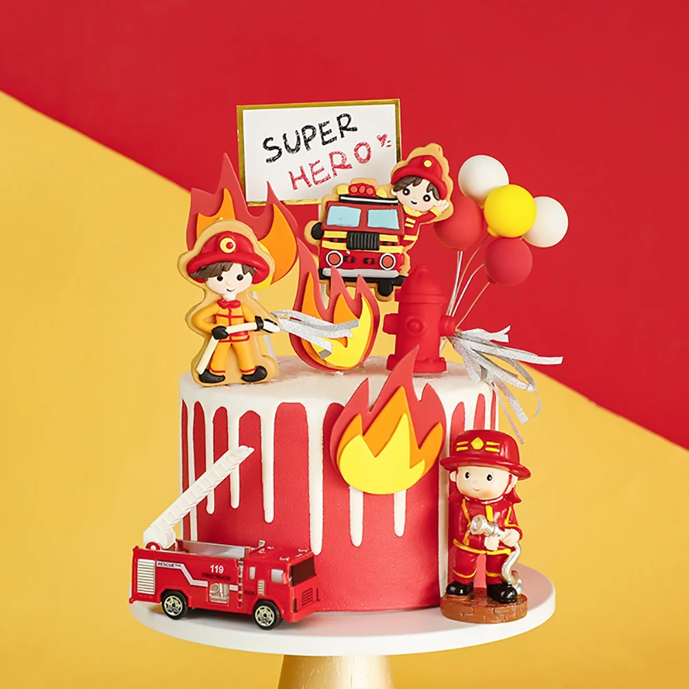 Pompiere Sam Decorazione Per Feste Di Compleanno Cake Topper Balloon Per Sam Fire Hydrant Model Palloncini Per Vigili Del Fuoco Forniture Per Baby Sho