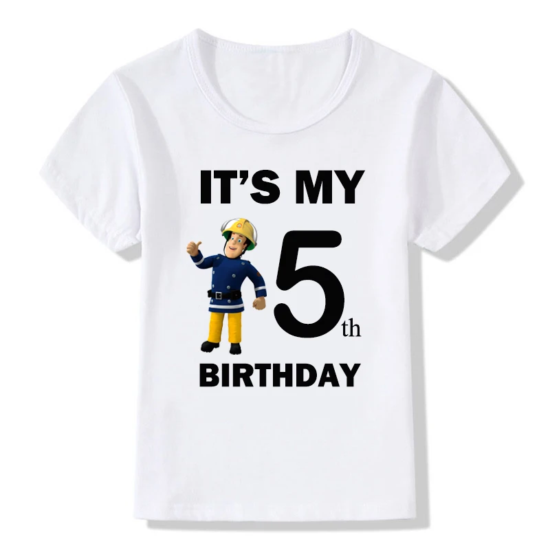 Nuova Maglietta Di Compleanno Pompiere Sam Bambini Regalo Di Compleanno T-Shirt Bambini Cartoon Divertente Stampa Festa Di Compleanno Tees