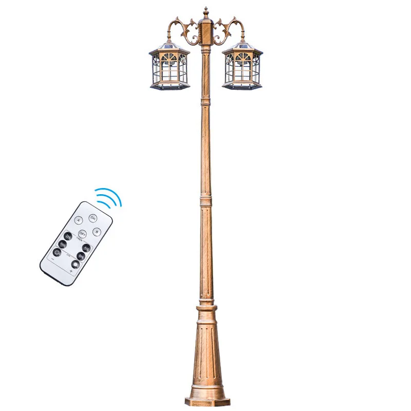 Lampione Stradale Solare In Stile Europeo Lampada Da Giardino Impermeabile Per Esterni Villa Yard Lawn Double Head High Pole(2.2M ~ 2.5M) Lampada Land