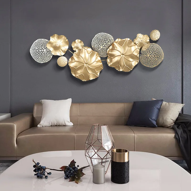 New Wrought Iron Gold Lotus Leaf Wall Mural Art Mall Hall Club Hotel Wall Hanging Crafts Home Livingroom Wall Sticker Decoration