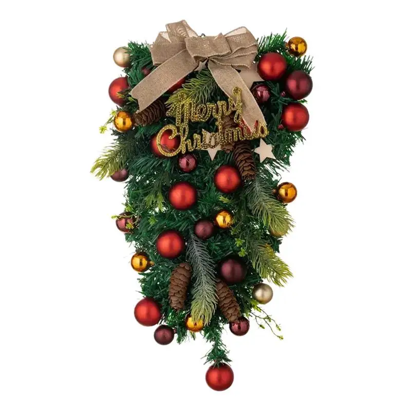 Christmas Teardrop Wreath Riutilizzabile Creative Door Sign Con Bowknot Balls Teardrop Swag Garland Decorazioni Natalizie Per Pareti Dei Centri Commer