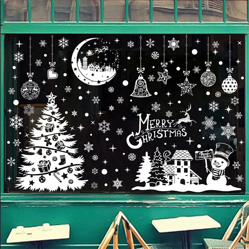 Cartoon Elk Snowman Window Sticker Christmas Wreath Centro Commerciale Glass Window Layout Merry Christmas Glass Wall Static Sticker