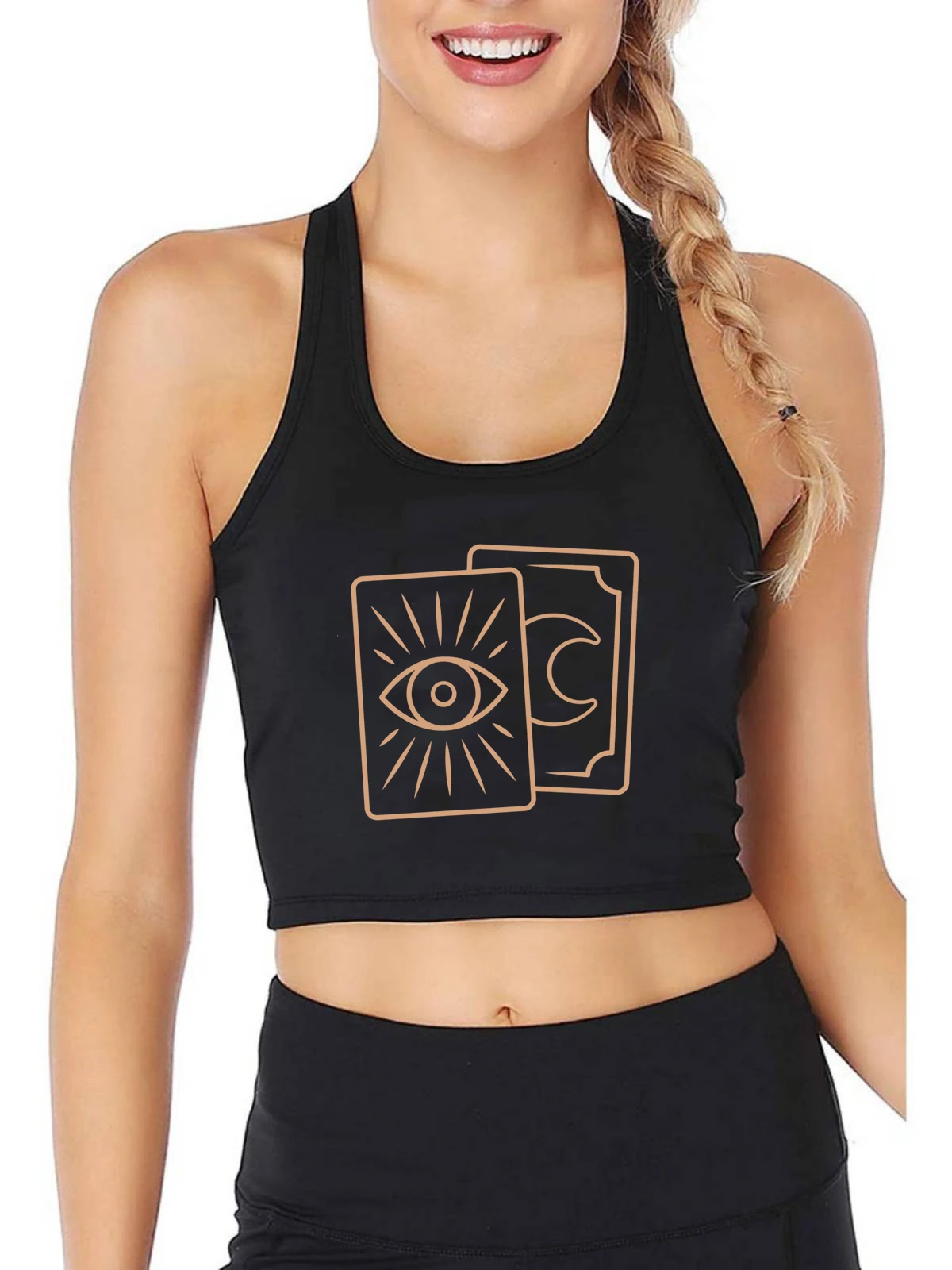 Carte Dei Tarocchi Icona Del Gesso Tarocchi Tarock Oracle Vector Image Design Sexy Slim Fit Crop Top Canotte Street Fashion Da Ragazza