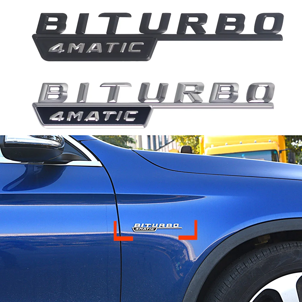 2 Pz Biturbo 4Matic Side Sticker Biturbo Fender Sticker Per Mercedes Benz Amg Biturbo Clk Glc Gla Cls Glk A/B/C/E/ Car Styling