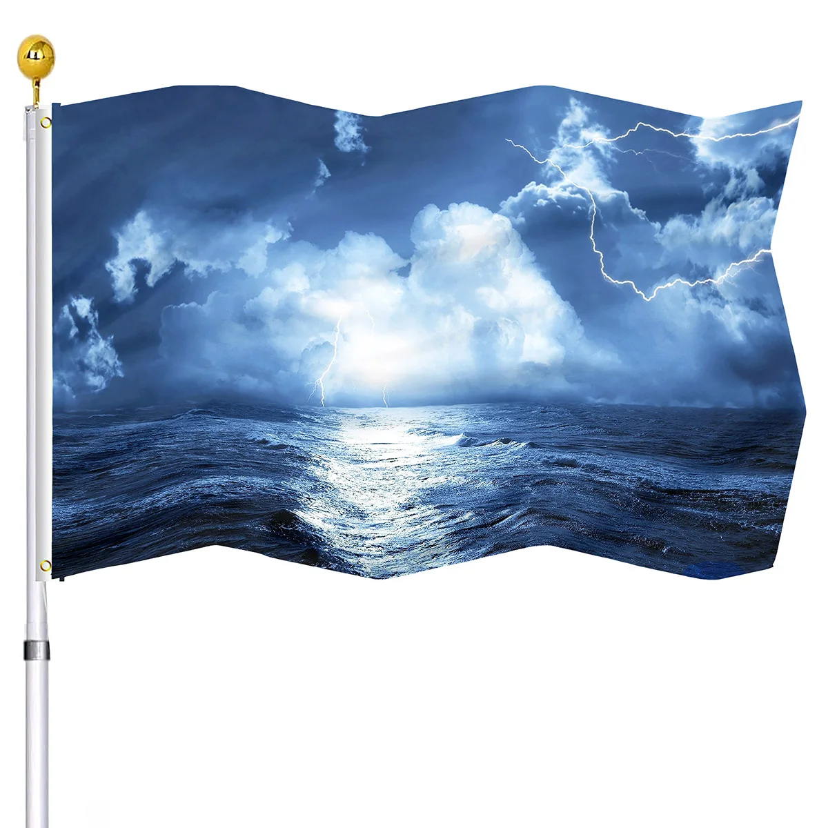 Nature Ocean Flag Storm Weather Rain Sky Clouds Lightning Double Stitched Indoor Outdoor Bandiere Decorative Con Occhielli In Ottone