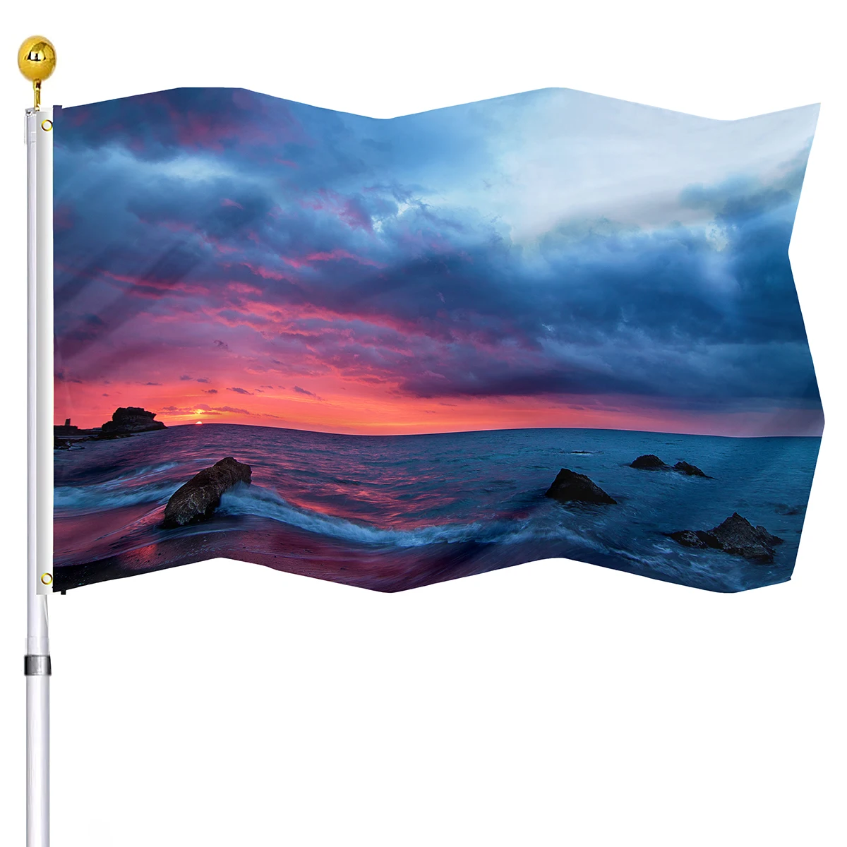 Cloudscape Flag Drammatico Red Sky Double Stitched Rock Coast Sea Ocean Storm Flags Con Occhielli In Ottone Holiday Party Decor Flag