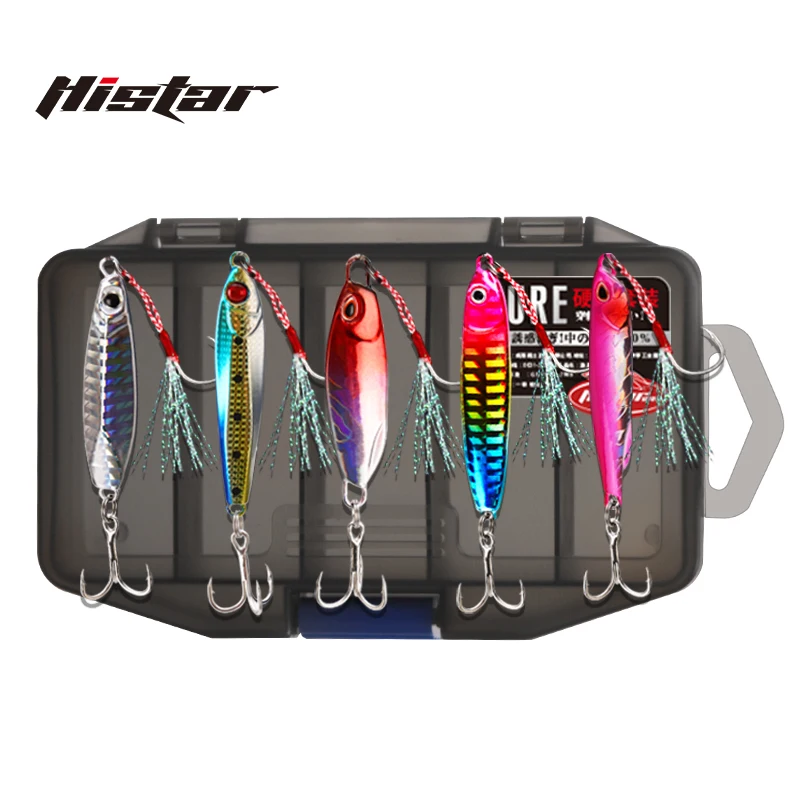 Histar One Box 5 Pezzi Da 7 A 25G Hard Bait Tutti Gli Strati D'Acqua 3D Body Treble Hooks Long Casting Storm Ii Metal Jig Fishing Lure Suit