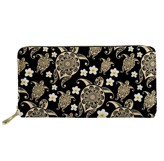 Polinesia Francese Plumeria Floral Turtle Pattern Portafogli Lunghi Zipper Phone Bag Card Holder Ladies Clutch Purse Carteira Notecase