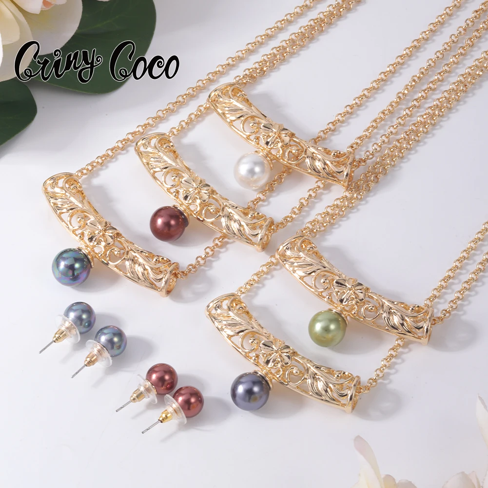 Cring Coco Plumeria Flower Set Di Gioielli Orecchini Polinesiani Collane Accessori Collana Di Perle Color Oro Set Per Le Donne 2022