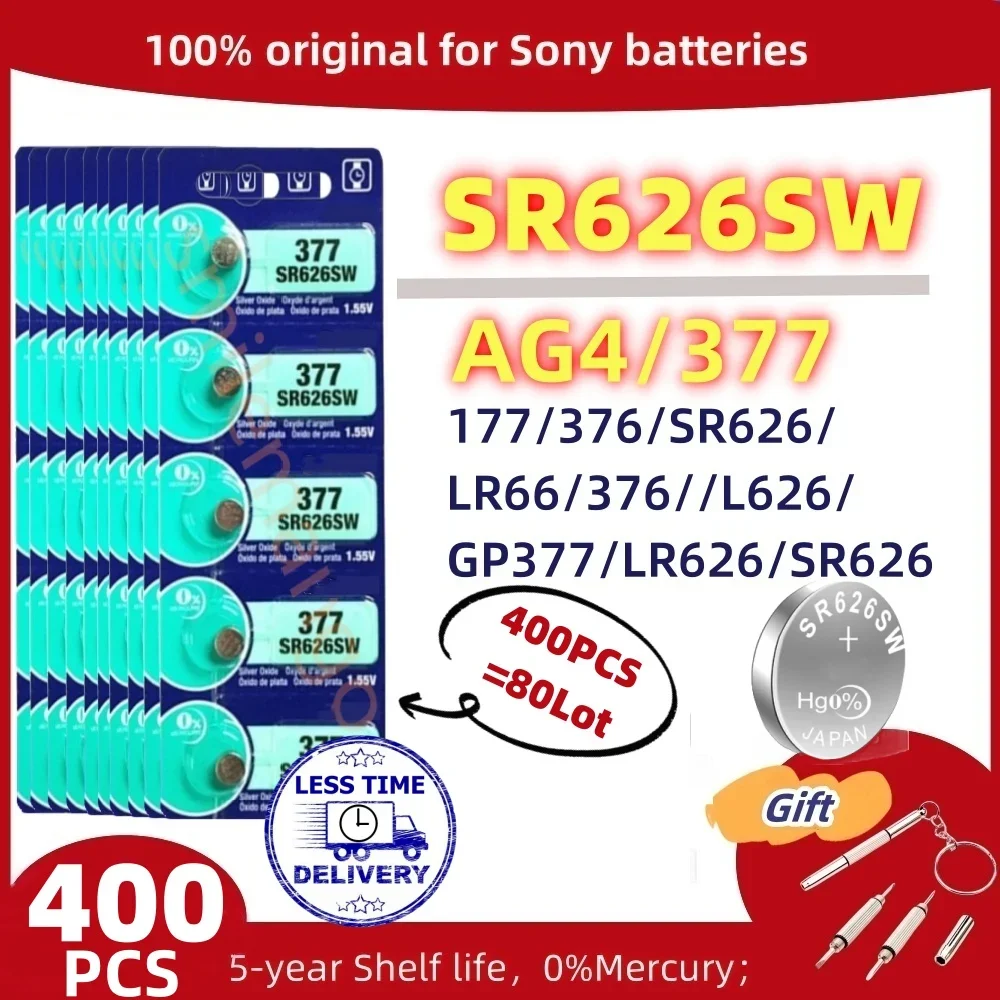 400 Pz Originale Per Sony Ag4 377 1.55V Batterie A Bottone Sr626Sw Batteria Alcalina A Moneta 177 376 626A Lr66 Lr626 Per Orologio Giocattolo