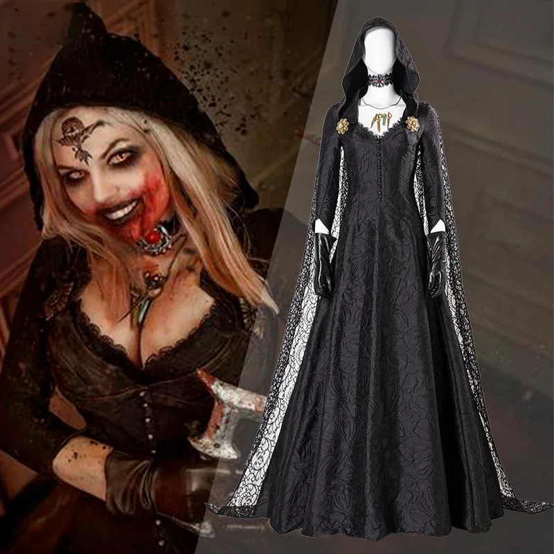 Resident Village Bela Cassandra Daniela Costume Cosplay Evil Vampire Lady Dress Outfit Ruolo Spaventoso Halloween Party Mantello Con Cappuccio