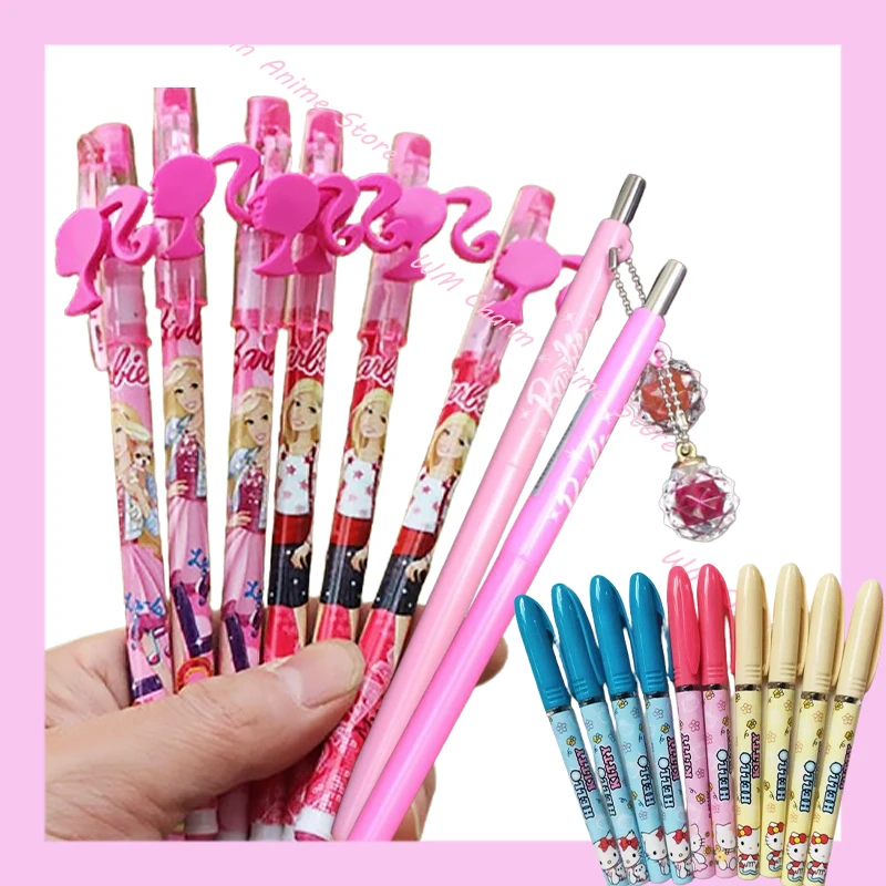 6Pcs Barbie Princess Hello Kitty Penna Neutra Penna Gel Kawaii Cartoon Sanrio Kitty Cat Print Ragazze Penna Da Scrittura Cancelleria Per Studenti