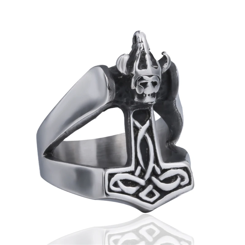 Gli Uomini In Acciaio Inox Anello Del Cranio Vichingo Magick Mjolnir Martello Di Thor Dei Monili Del Commercio All'Ingrosso Più Il Formato 7-15