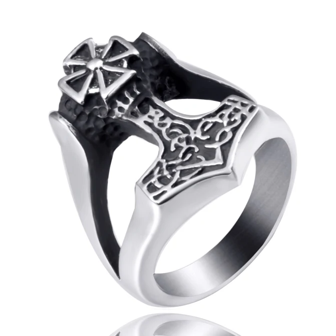 Uomini Anello In Acciaio Inox Croce Vichingo Magick Mjolnir Martello Di Thor Dei Monili Del Commercio All'Ingrosso Più Il Formato 8-15