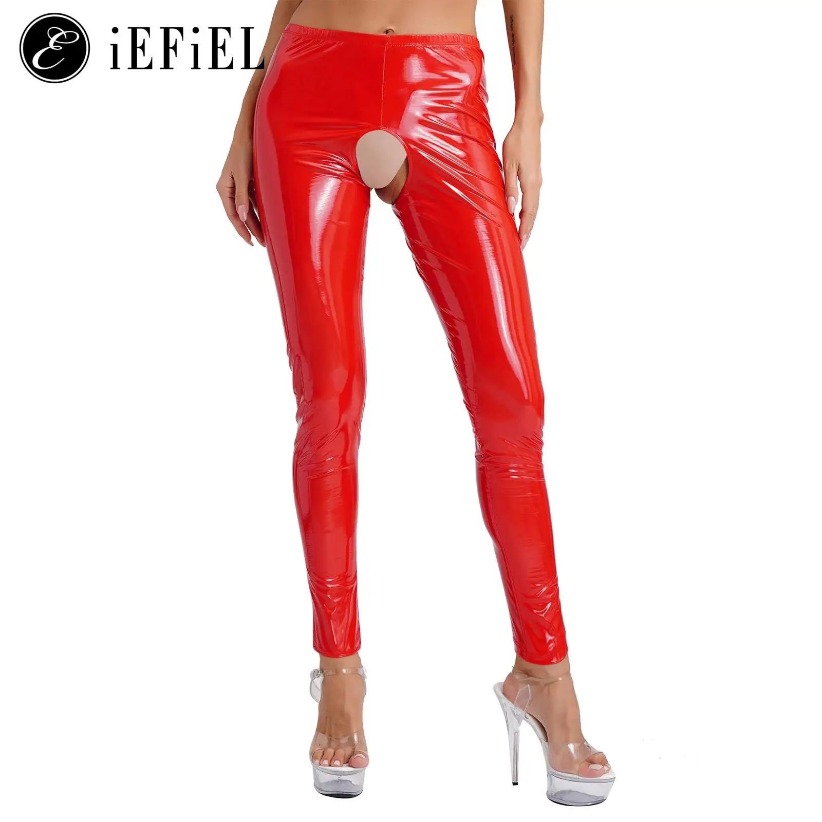 Leggings Da Donna In Pelle Pvc Effetto Bagnato Con Apertura Sul Cavallo Leggings A Vita Alta Crotchless Collant Pantaloni Sexy Bousers Elasticizzati C