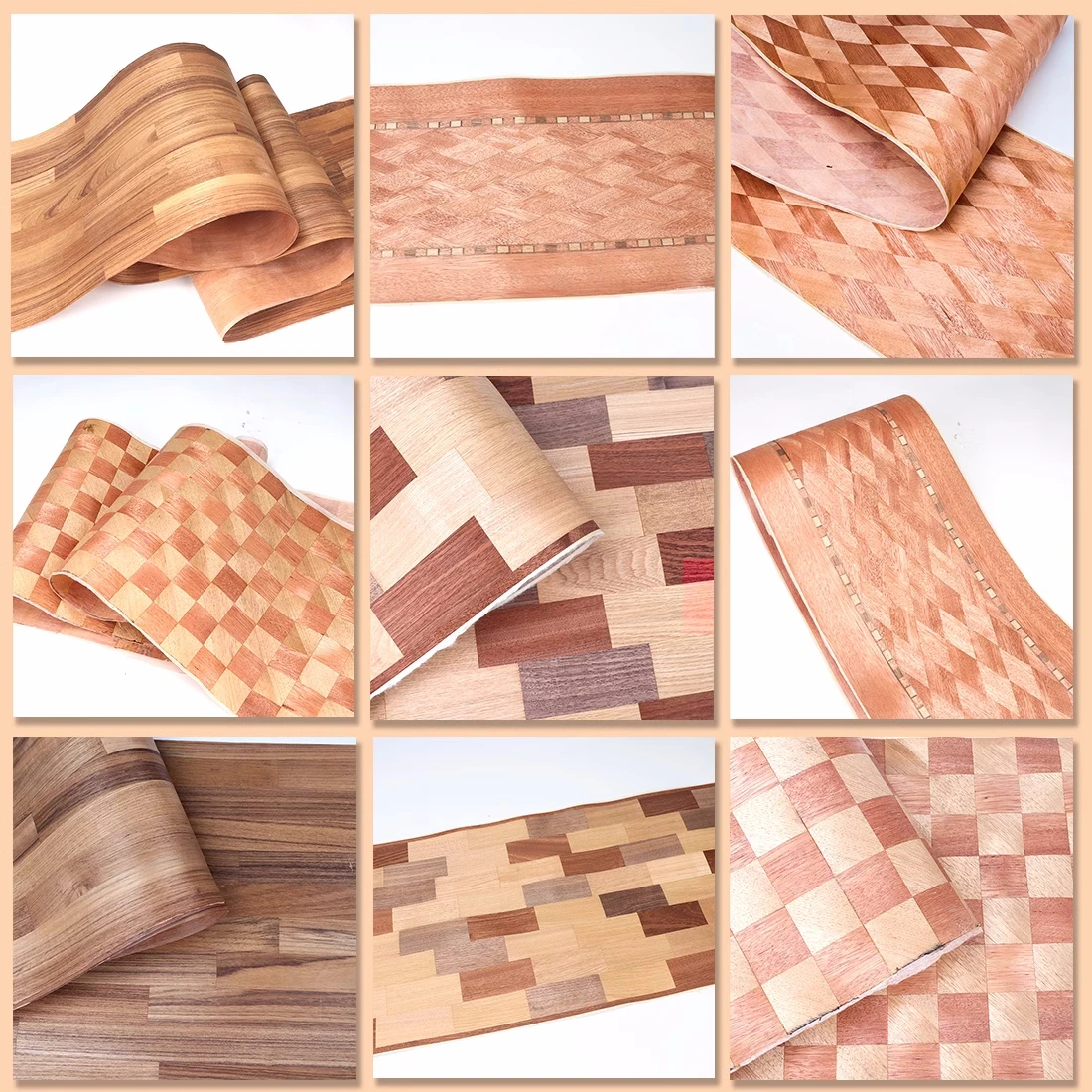 Parquet Marquetry Impiallacciato In Legno Intrecciato Naturale Con Pile Per Mobili Home Hotel Decor Block Plade 0.2-0.3Mm
