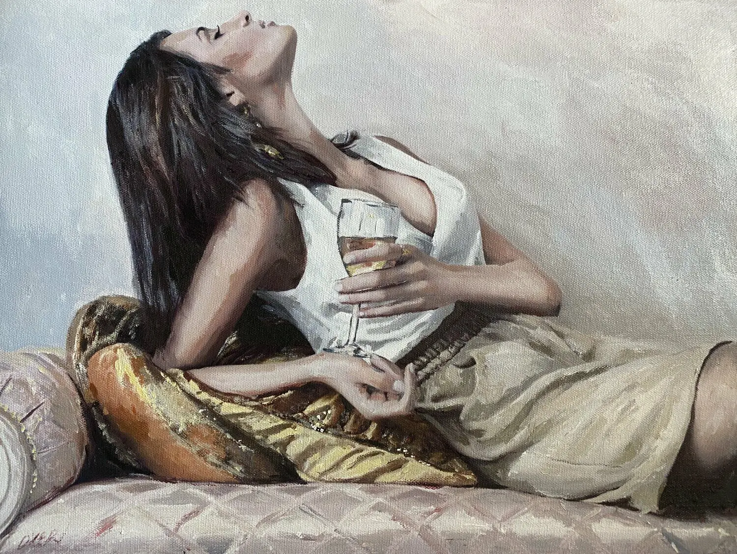 100% Oxer Dipinto A Mano Originale "Paradiso Riacquistato" Curvy Pretty Woman Girl Oil Painting